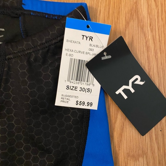 TYR Hexa Curve Splice Jammer Swimmer Blue Black Size 30 NWT - Picture 4 of 4